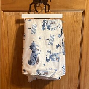 Blue and White Construction Print Blanket
